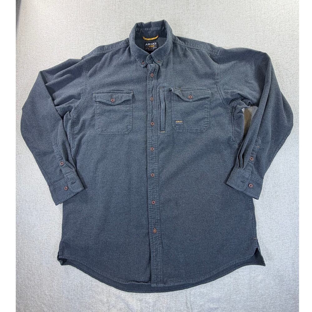Ariat Rebar Men's Gray XLT Long Sleeve Button Front Flannel Work Shirt Ranch